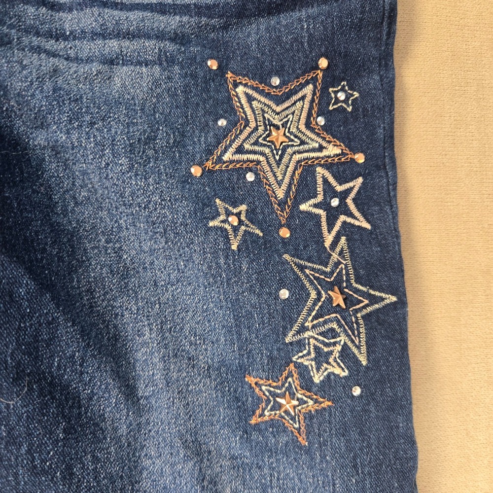 Jordache Girls Overalls Bedazzled Bling Stars Studs Medium Wash Large 10/12 - Picture 4 of 10
